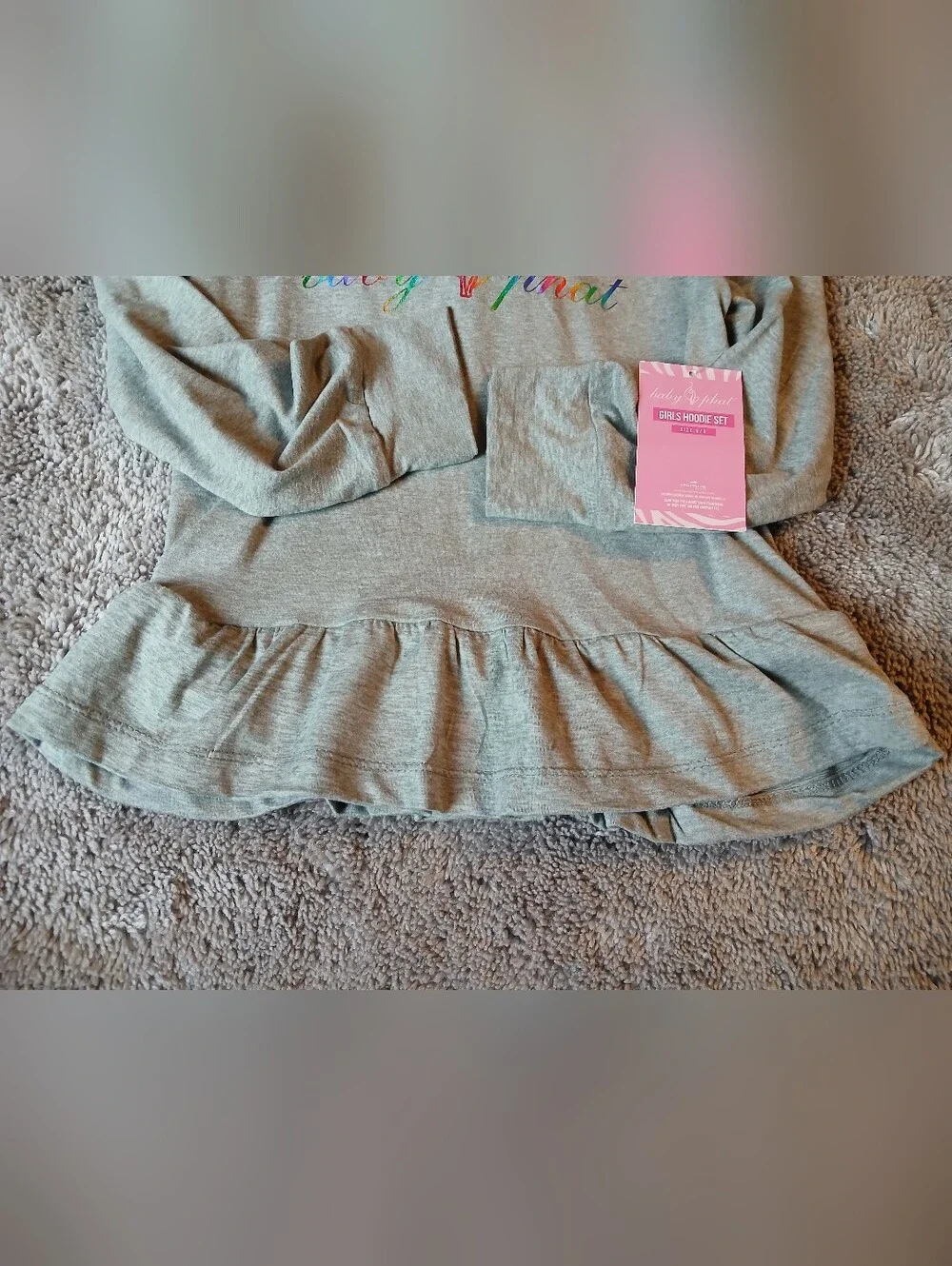Baby Phat Girls NWT Gray Rainbow Logo Hoodie & Pink Zebra Leggings Set Size 5/6